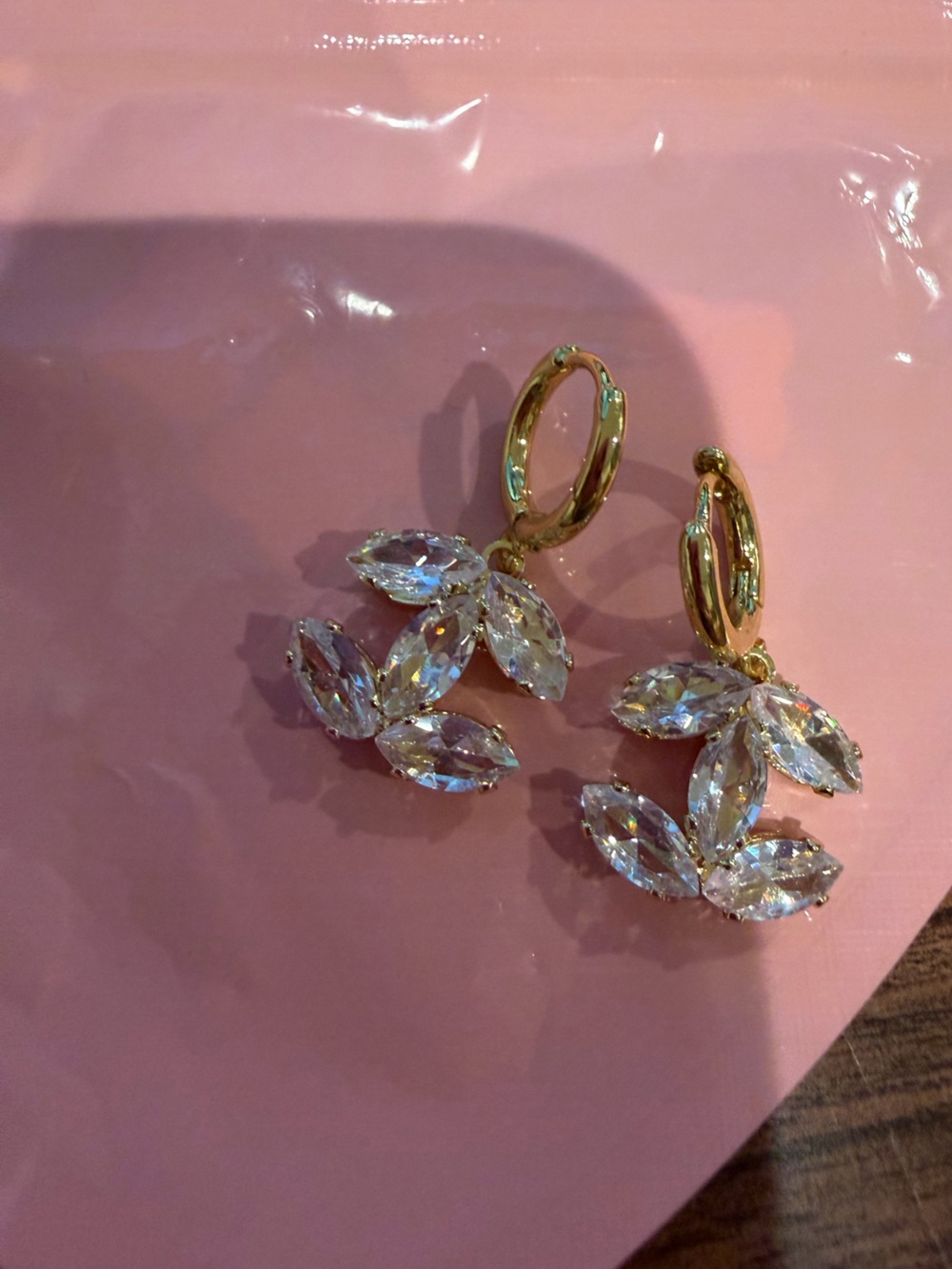 Others Follow Gold Crystal Leaf Cluster Hoop Earrings